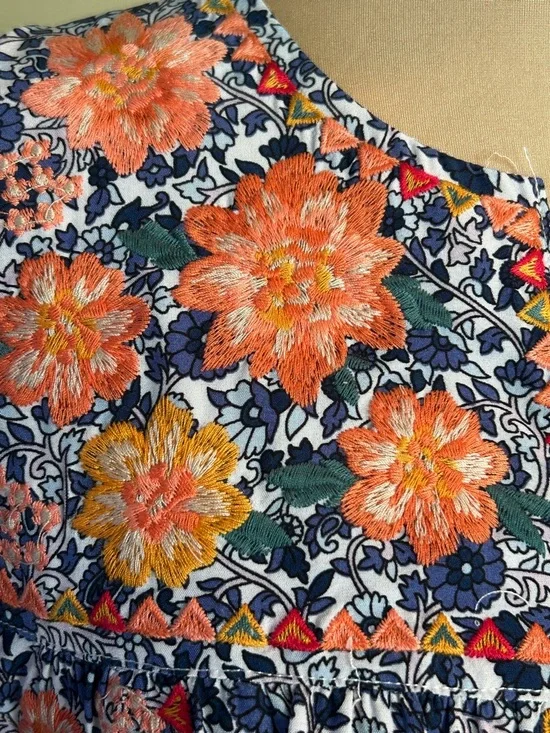 THML Floral Embroidered Blouse Boho Flutter Sleeve Blue M NWT - Picture 5 of 9